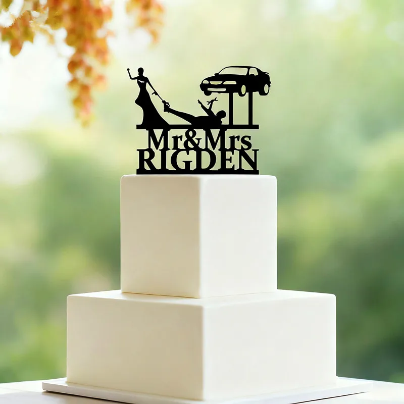 Pesonalized Wedding Bride Dragging Groom Cake Topper auto mechanic cake topper, Wrench Tools, funny wedding cake