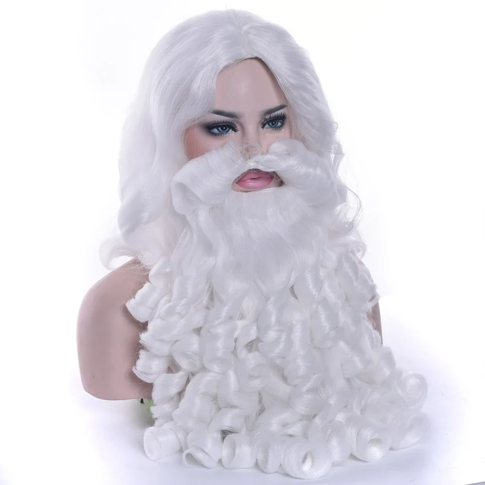 Soowee, regalo de Navidad, peluca y barba de Papá Noel, pelo sintético, pelucas cortas de Cosplay para hombres, accesorios de postizo blanco