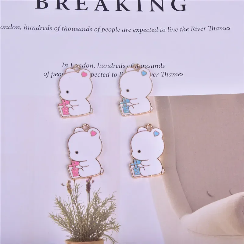 10pcs White Rabbit Sitting and Drinking Water Charms for Jewelry Making Earring Pendant Bracelet and Necklace Charm