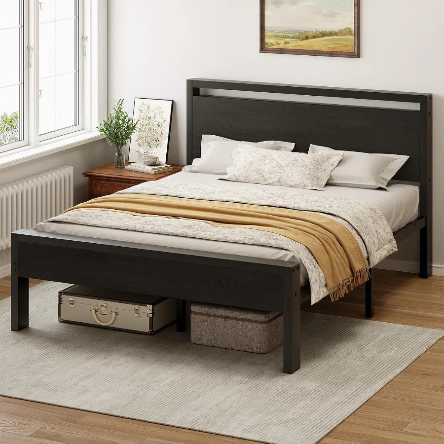 14 Inch Bed Frame with Wood Headboard
