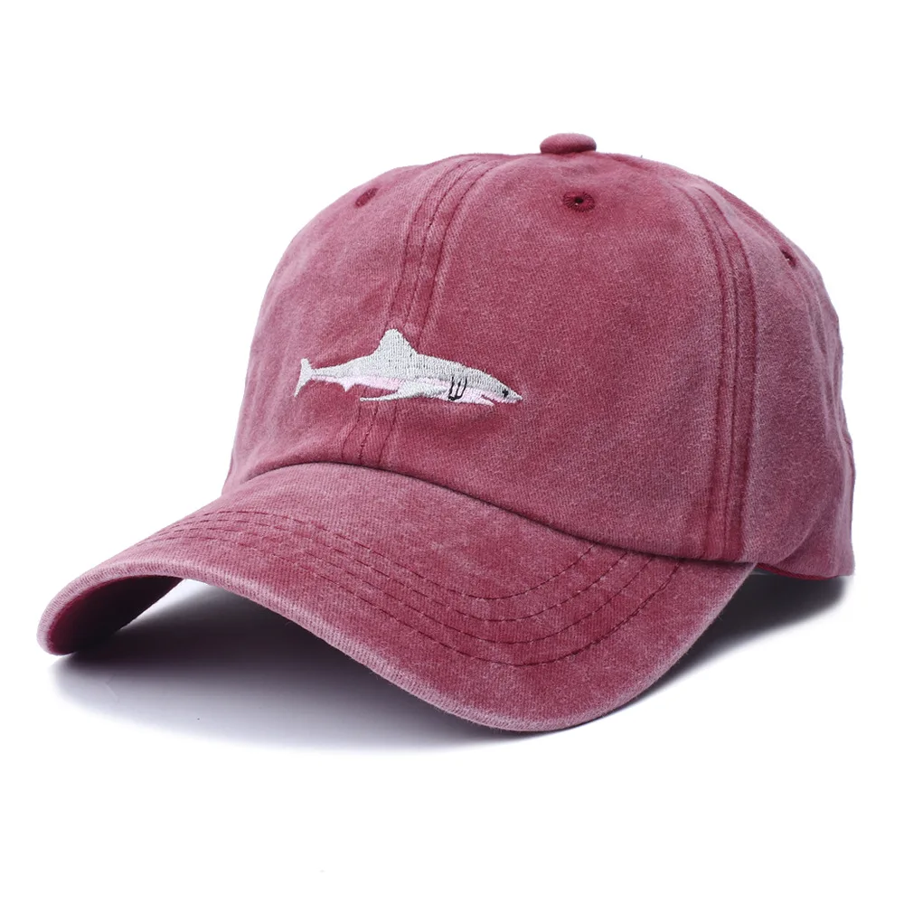 

Washed Cotton Baseball Cap for Women Embroidery Shark Baseball Caps Hip Hop Curved Fishing Cap Summer Fish Snapback Men Hat