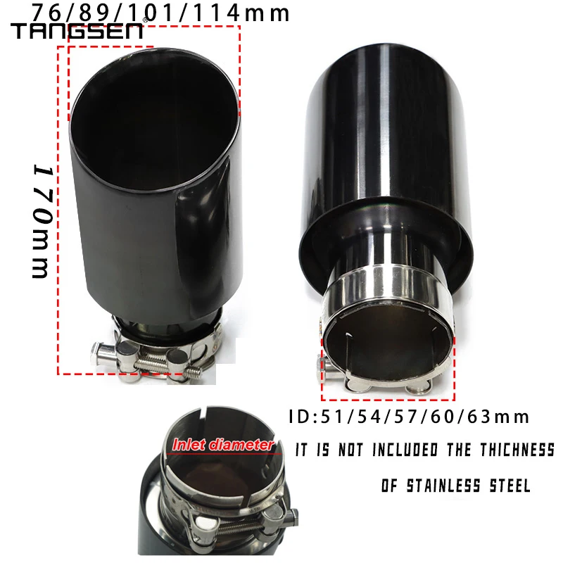 1 Pcs Single Car Muffler Tip Black Stainless Steel Exhaust Tips Universal Car Accessories Exhaust Pipe 57mm 60mm 63mm