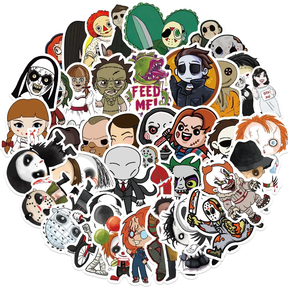 

10/50Pcs Mixed Horror Movie Character Stickers Graffiti Decals DIY Laptop Notebook Fridge Suitcase Classic Sticker s