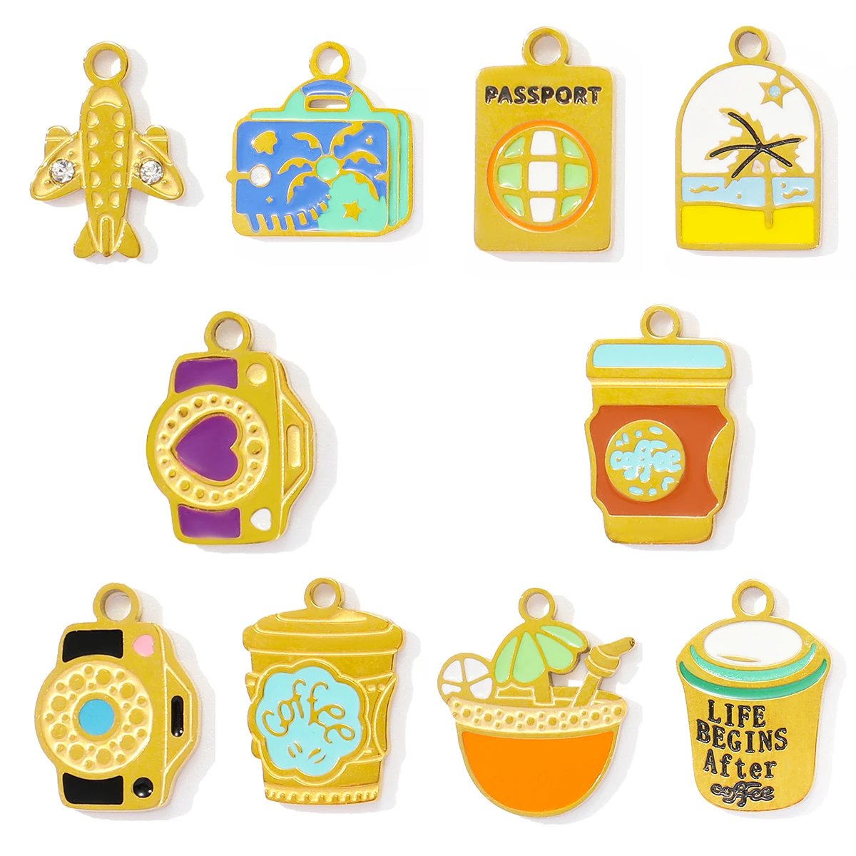 3 قطعة/الوحدة الفولاذ المقاوم للصدأ طائرة سحر المينا كاميرا المعلقات DIY بها بنفسك صنع قلادة أقراط مجوهرات الإكسسوار بالجملة