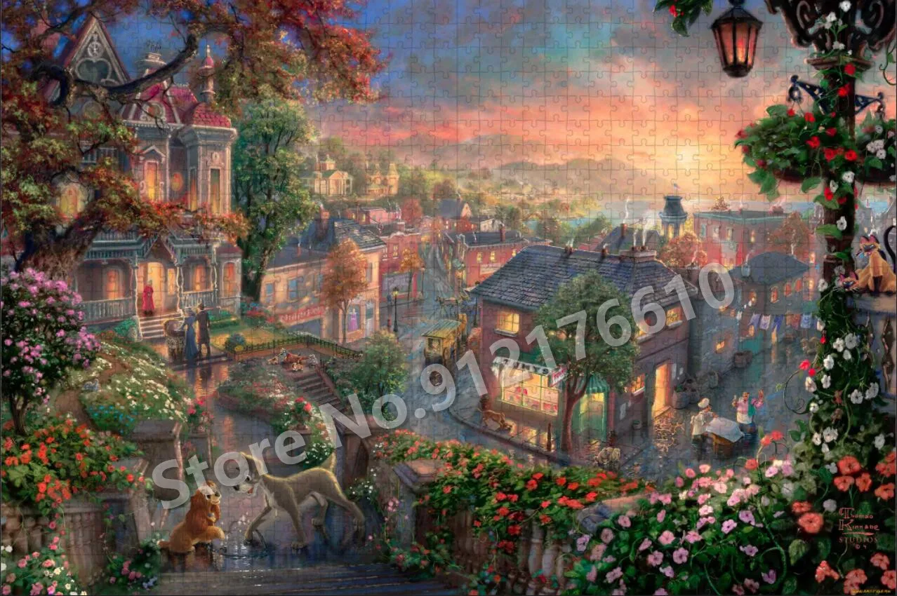 Lady and The Tramp Jigsaw Puzzle for Adult 300/500/1000 Pieces Disney Cartoon Anime Wooden Puzzle Ducational Tangram Toys Gifts