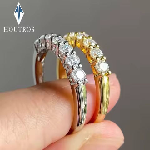 Houtros 3mm Moissanite Rings for Women S925 Silver 7 Stone Engagement Wedding Sparkling Diamond Ring Fine Jewelry Gift