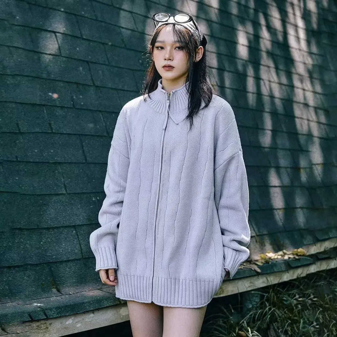 Fall Winter V-Ne Knitted Sweater Cardigan Men's  Color Casual Loose Sle Polyester Fiber Soft Comfortable Magic Tape