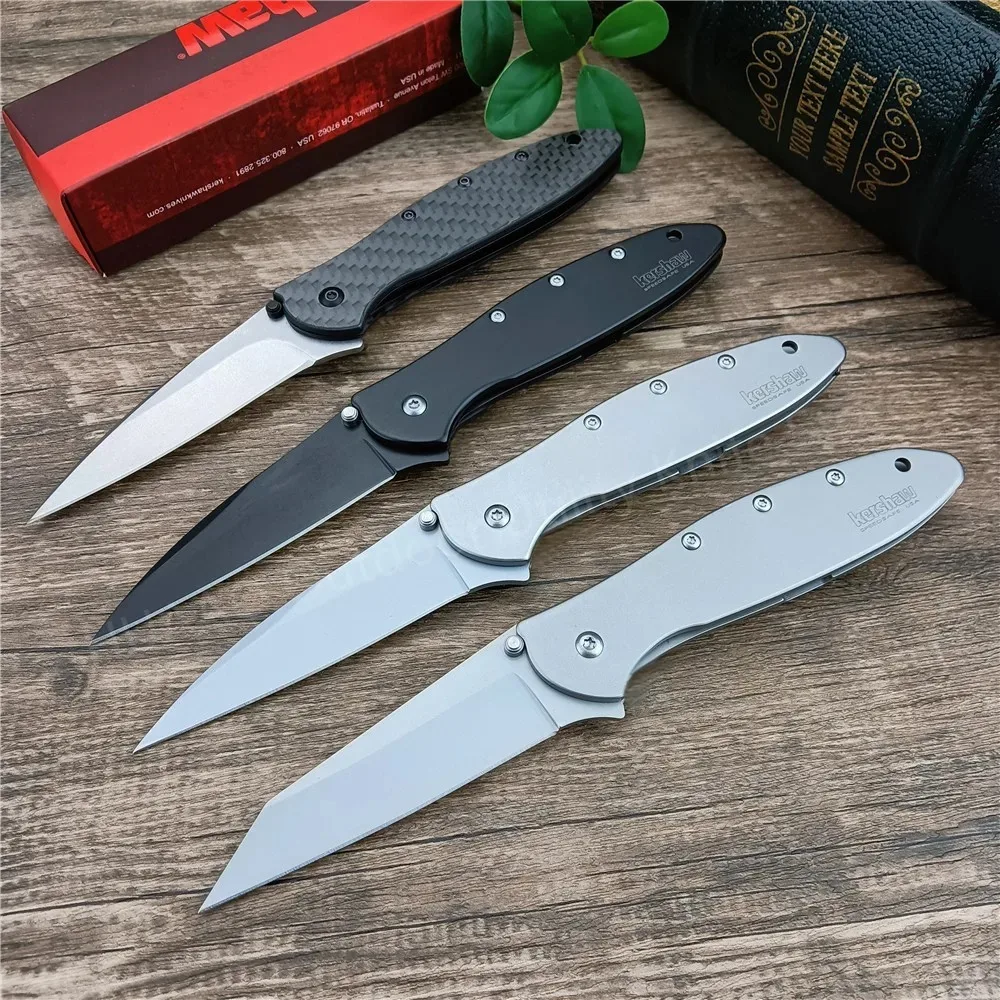 KS 1660 Ken Onion Leek Flipper Folding Knife 14C28N Plain Blade Carbon Fiber Handles Outdoor Camping Knife Christmas Gift