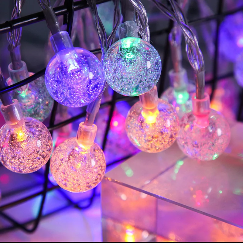 LED Crystal Ball Garland String Lights Indoor Decor Holiday Wedding Christmas Lamp 10/20/40/80 LED Fairy Lights Battery Powered