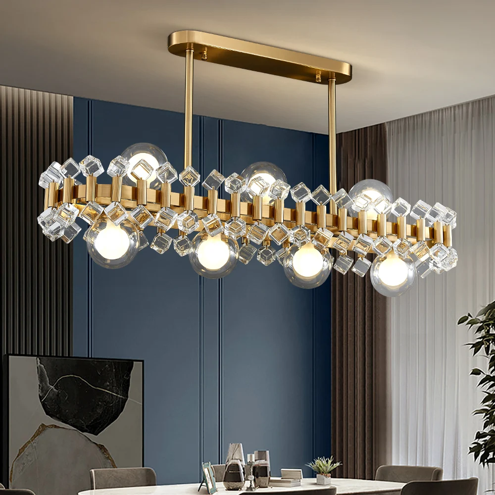 

Rectangle color crystal chandelier for dining room kitchen island hanging lamp interior lighting