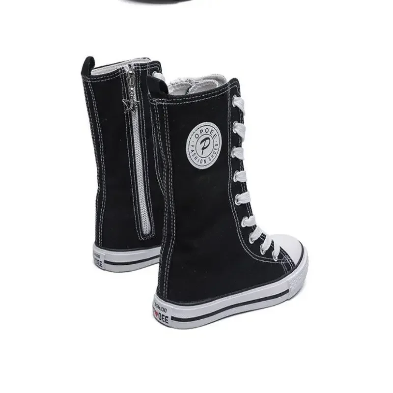 أحذية قماشية للأطفال الخريف عالية الجودة أحذية الفتيان والفتيات الطبعة الكورية العصرية عالية أنبوب الجانب سستة حذاء أبيض صغير 29-3