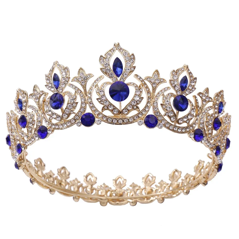 Fashion Full Round Gold Silver Tiara Green Crystal Golden Pageant Crowns Custom Made Tiara