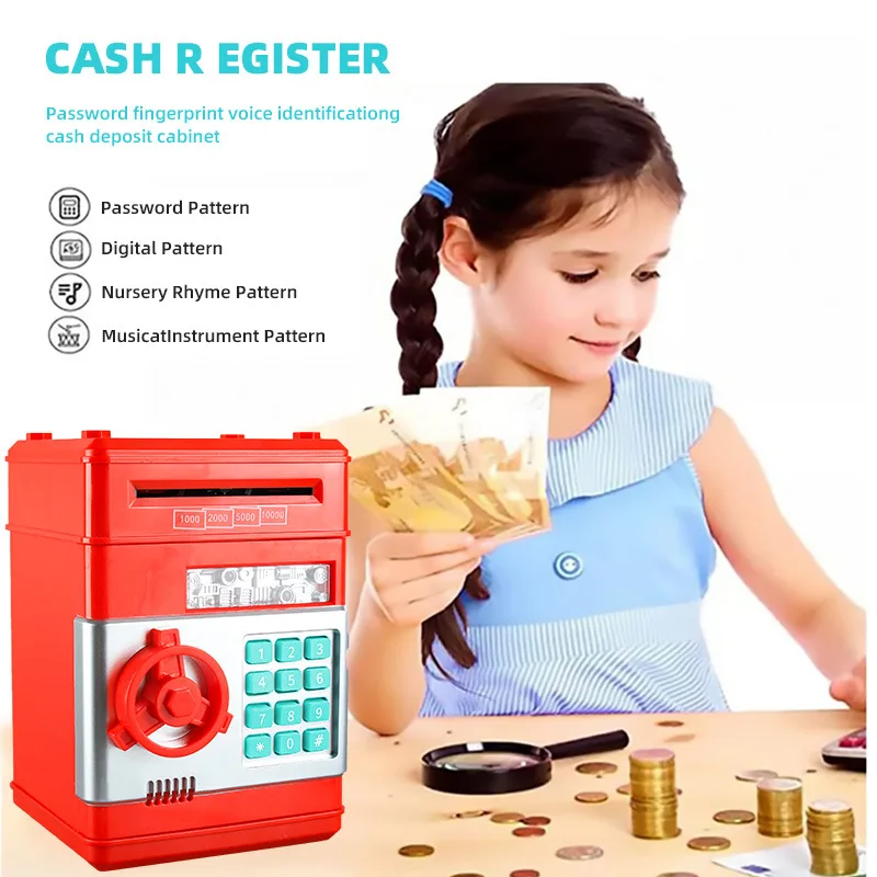 Children's ATM Safe Automatic Mini Piggy Bank Fall-proof Safe Coin Deposit Bank Anti-theft Counter Code Key Lock Toy Gifts