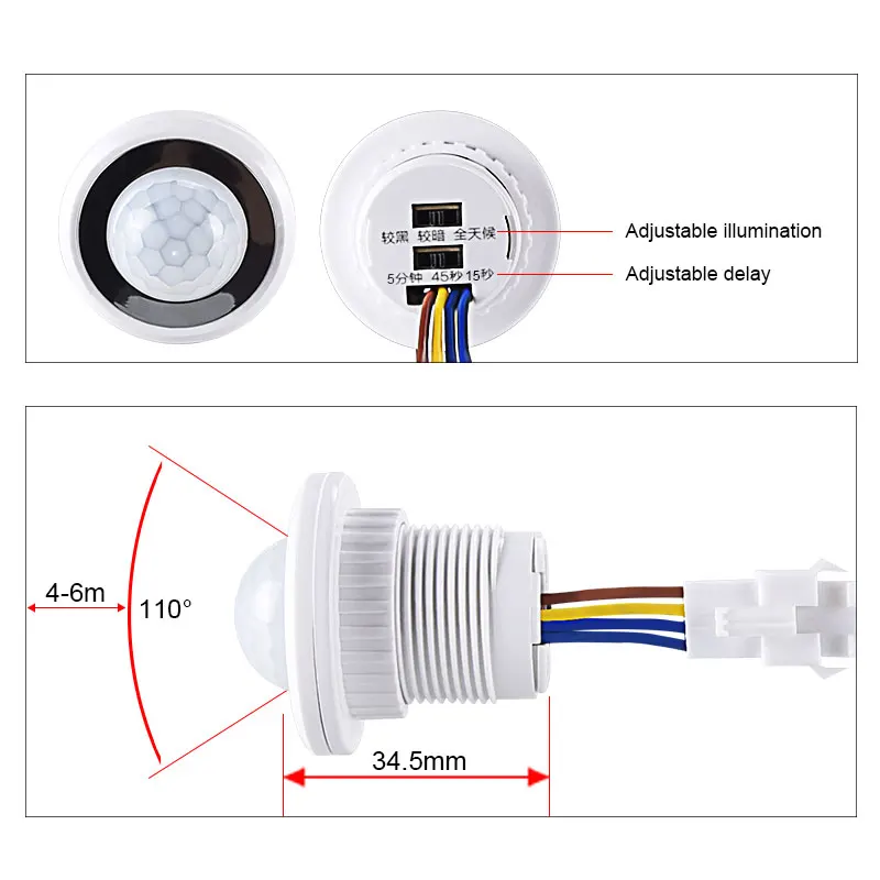 Human Body Sensor Detector LED Light Switch Auto On Off 85-265V PIR Infrared Motion Induction for Home Adjustable Delay Time