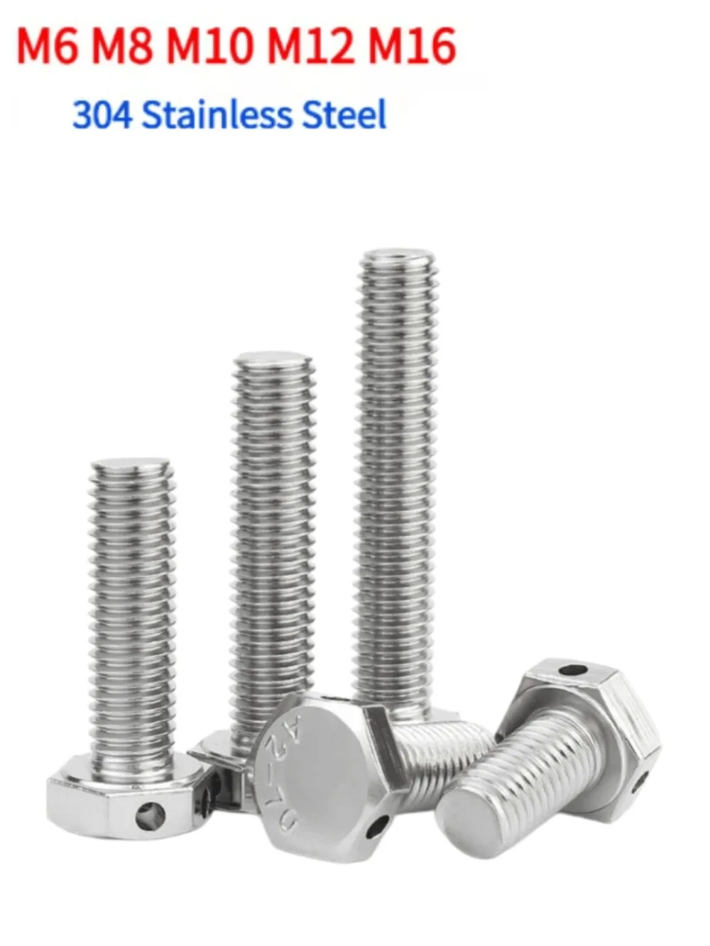 1/2Pcs M6‑M16 GB32.1 304 Stainless Steel Safety Hole Hex Head Bolt External Hex Screw Industrial Machinery Fastener