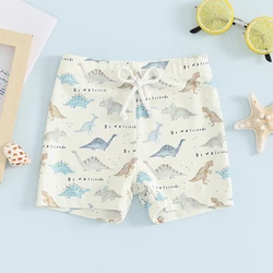 Kid's Swim Trunks com cordão elástico, swimwear criança, maiô, dinossauro, xadrez, estampa tartaruga, shorts meninos, verão, 6M-4T