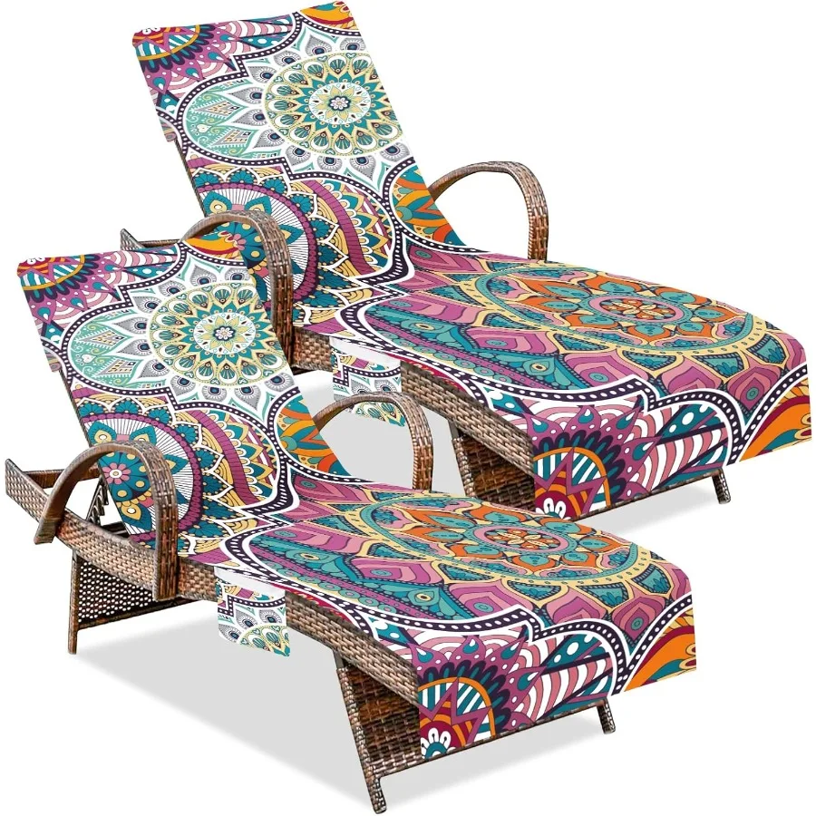 

Lounge Chair Covers 2 Pcs Bohemia Beach Chair Cover with Pockets Courtyard Cover Sun Lounger Covers for Outdoor Sunbathing Trip