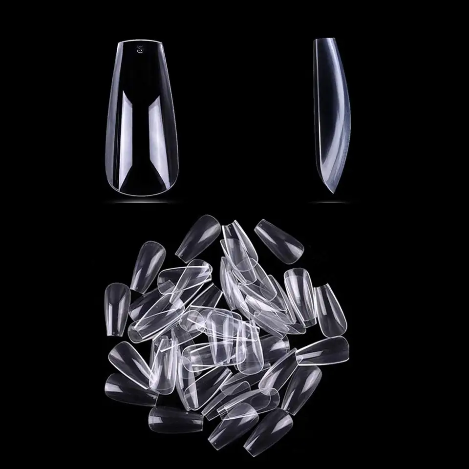 120 pzas/bulto Puntas de uñas en forma de ataúd, transparentes, cobertura completa, largas, estilo bailarina 5