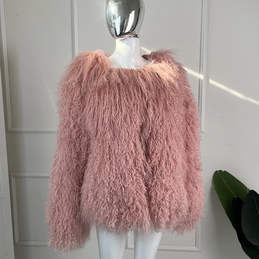 

Genuine Mongolian Fur Coat Winter Tibetan Lamb Fur Coats Short Real Sheep Fur Jacket Warm Fluffy Outerwear