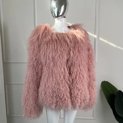 Veste en fourrure de mouton véritable mongole, manteau en fourrure d'agneau tibétain, chaud, moelleux, court, hiver