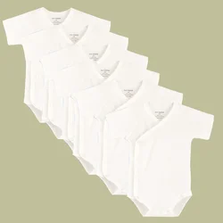 Unisex algodão orgânico manga curta bodysuits, bebê branco macacão para recém-nascido, roupas de pijamas infantis, 0-12M