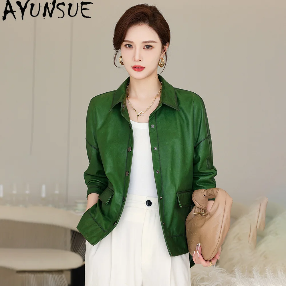 AYUNSUE จริงหนังแจ็คเก็ตผู้หญิงหนังแกะแท้สตรีเสื้อฤดูใบไม้ผลิฤดูใบไม้ร่วงเสื้อผ้าผู้หญิง 2025 ใหม่ในเสื้อ Jaqueta De Couro