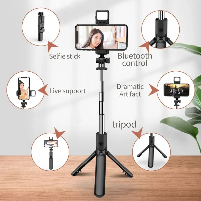 New 3 In 1 Wireless Selfie Tripod With Fill Light Bluetooth Shutter Remote Control Portable Foldable Monopod For Smart Phone