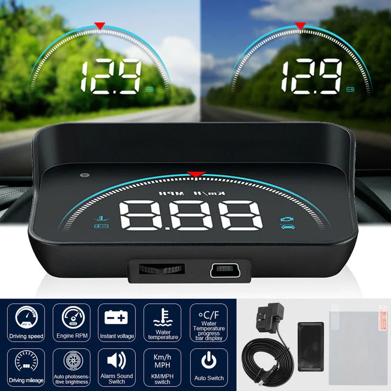 

3.5 Inch Car Head up LED Display HUD Overspeed MPH/KM Tired Warning Alarm Smart Digital Slope Meter Speedometer Auto Accessories