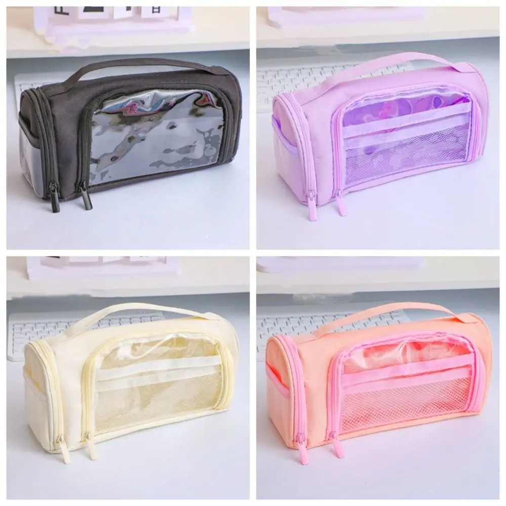 Canvas Transparent Pencil Case Organizer Dirt Resistant Large Capacity Pencil Bag Korean Style Simple Zipper Pencil Case