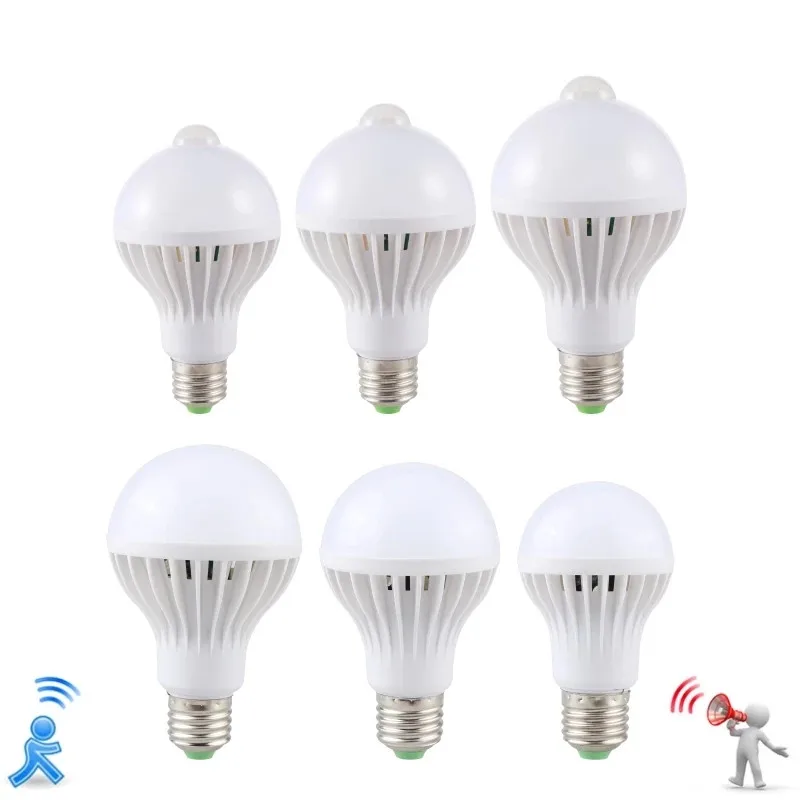 LED Bulb Motion Sensor Lamp 220V Led Bulb 3W 5W 7W 9W 12W E27 Sound+Light Smart Led Infrared Body Lamp With Motion Sensor Lights