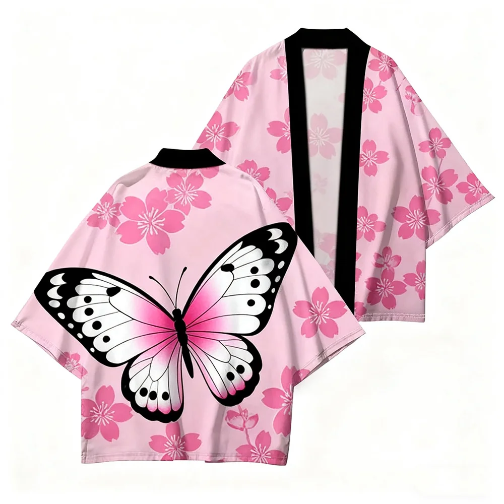 

3D Printed Butterfly Graphic Japanese Kimono Fashion Loose Refreshing Color Haori Cardigan Vintage Traditional Festival Clothing