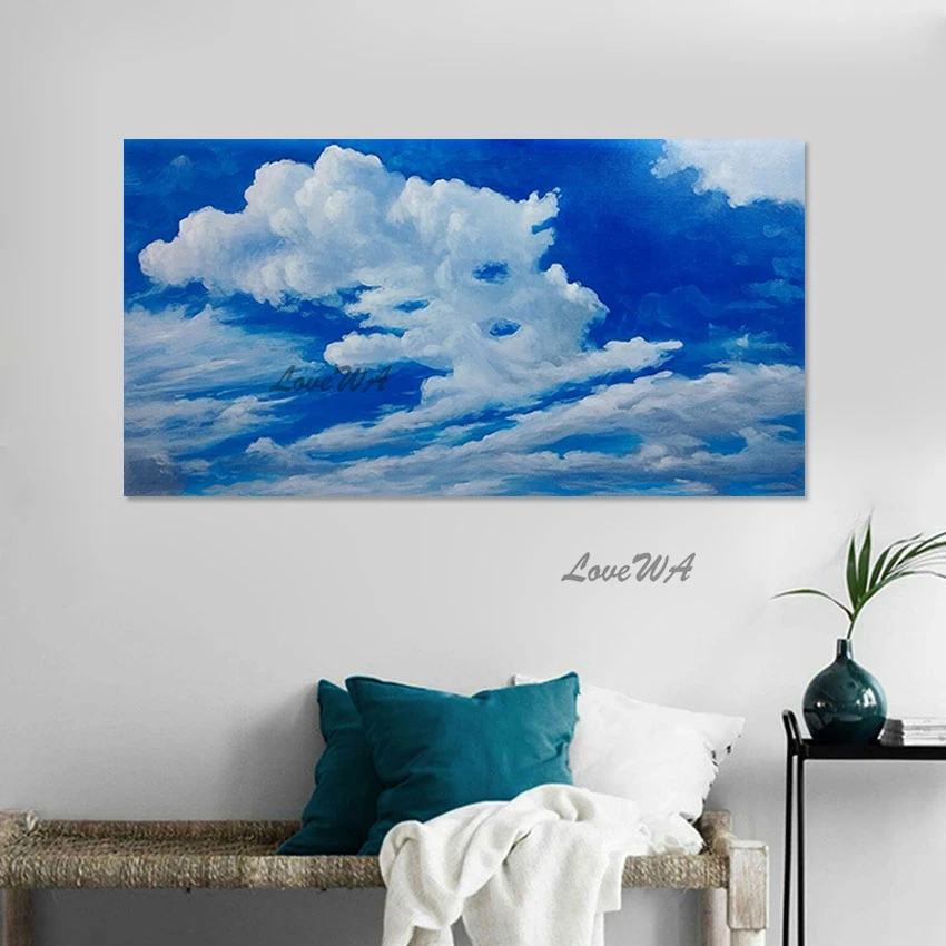 

Blue Sky White Clouds Abstract Picture Linen Canvas Art Wall Frameless 3d Beautiful Natural Scenery Oil Painting Decorative