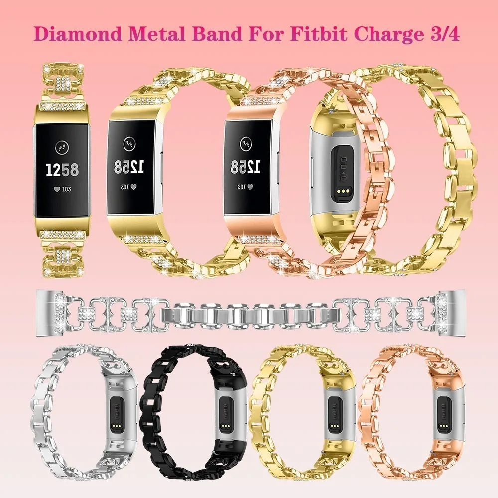

Ремешок для часов Fitbit Charge 3/4, алмазный металлический сменный быстросъемный ремешок для часов Fitbit Charge 3/4, аксессуары для ремешка для часов