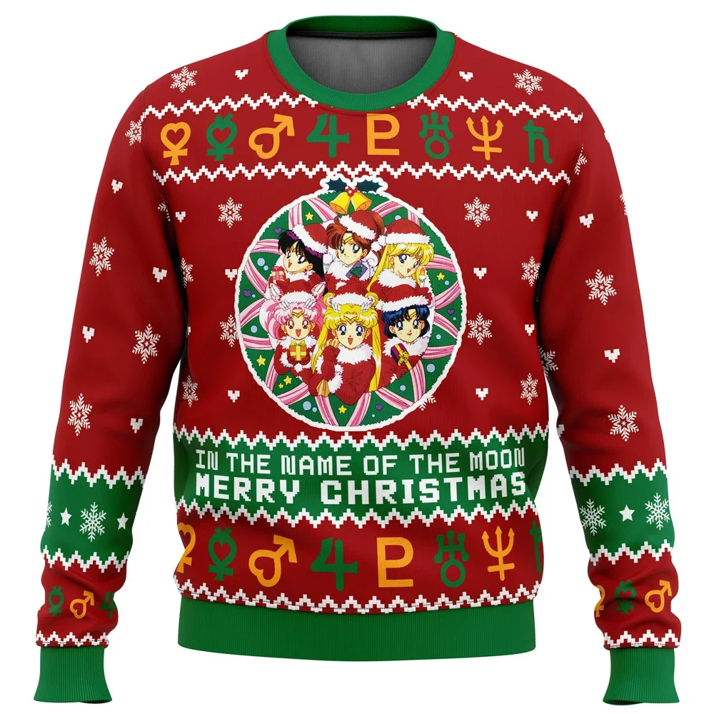 

Autumn/Winter Mens 3D Sweatshirt and Top Christmas Sailor Guardians Sailor Moon Ugly Christmas Sweater gift Santa Claus Pullover