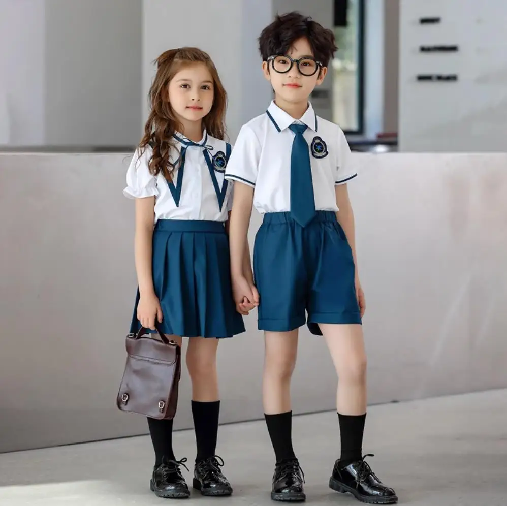 Children British style School Uniform For Kids Clothing Sets Teenager Girls Student Boys Choir Costumes Shirt + Skirt Set