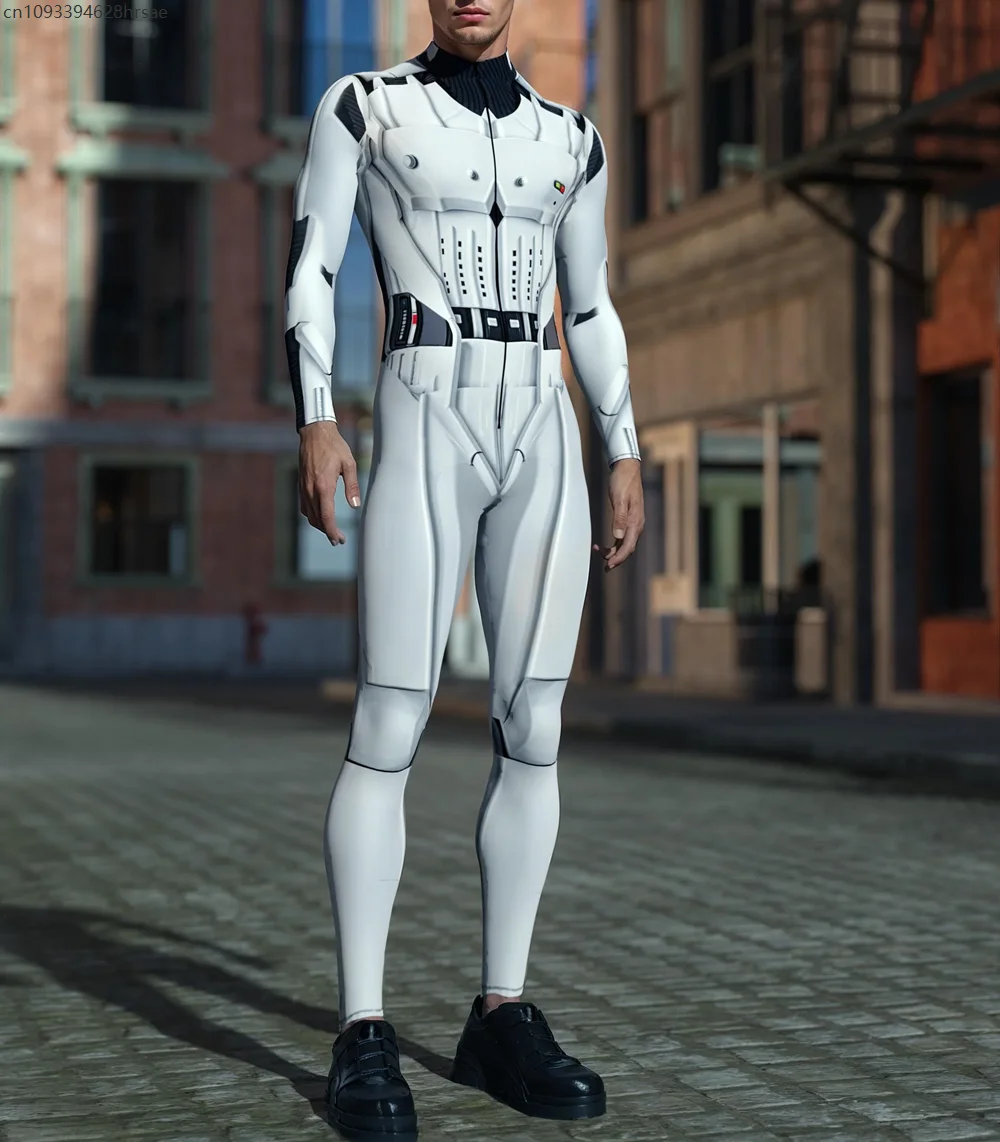

OP Men Tech Soldier Bodysuit Role Play Costume Space Universe Battle Fantasia Bodysuit Halloween Party Disguise Robot Costume