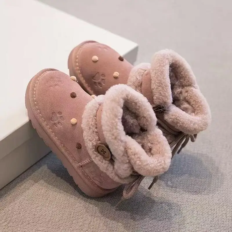 

Зимние ботильоны для девочек и детей, сохраняющие тепло на открытом воздухе, утепленная хлопковая обувь на мягкой подошве, универсальная кавайная модная повседневная обувь в новом стиле