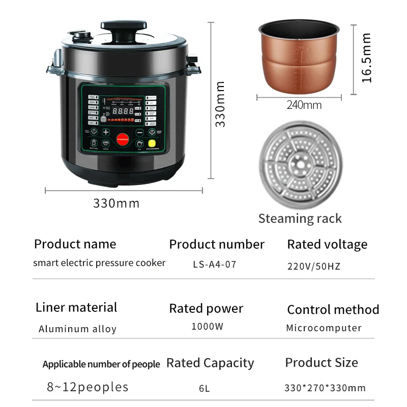 6L 8 Liter Large Multicooker Electric Pressure Cooker Stainless Steel Housing Electric Pressure Cooker Multifunction