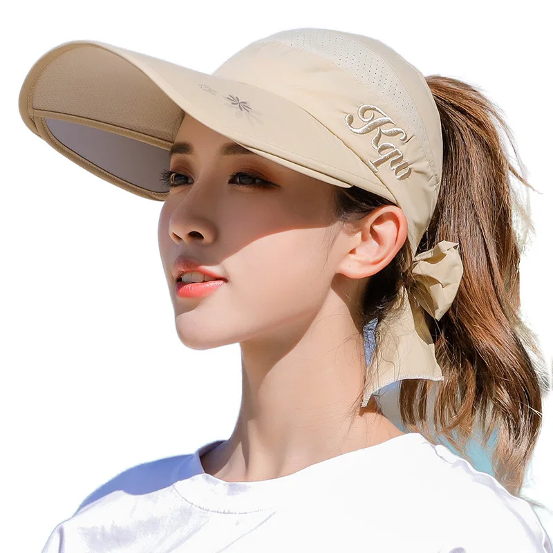 Summer Sun Hat Retractable Visor Caps Female Scalable Brim Empty Top Baseball Cap UV Protection Beach Outdoor Sun Hats Women