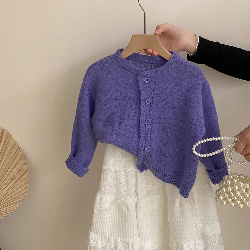 Two Piece Set 2025 Autumn New Solid Floral Skirt Korean Girls New Lace Knitted Cardigan Two Piece Set