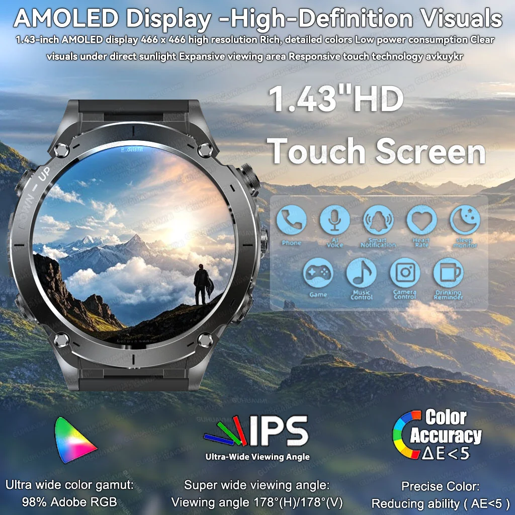 Para huawei novo relógio inteligente ao ar livre 1.43 display amoled bússola ao ar livre agps chamada bluetooth 10atm swim relógio inteligente 2025
