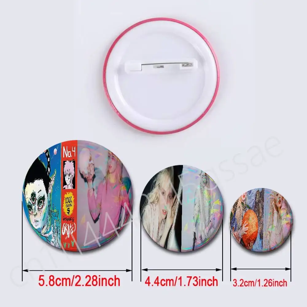 FOR Grimes Psy Opera 2Pcs Set Round Badge Holographic Foil Button Pin Brooch Backpack Clothing Lapel Decor Fans Gift