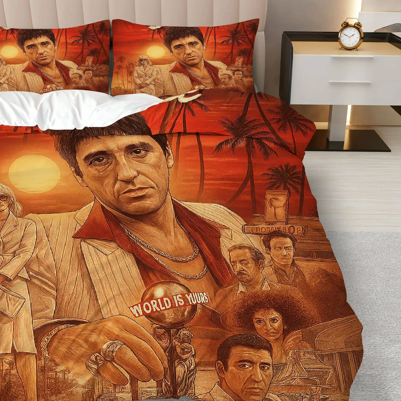 Customize 3pcs Bedding Set Including 1 Duvet And 2 Pillowcases (Filler Not Included), Featuring a Vintage Sunset Miami City Gang