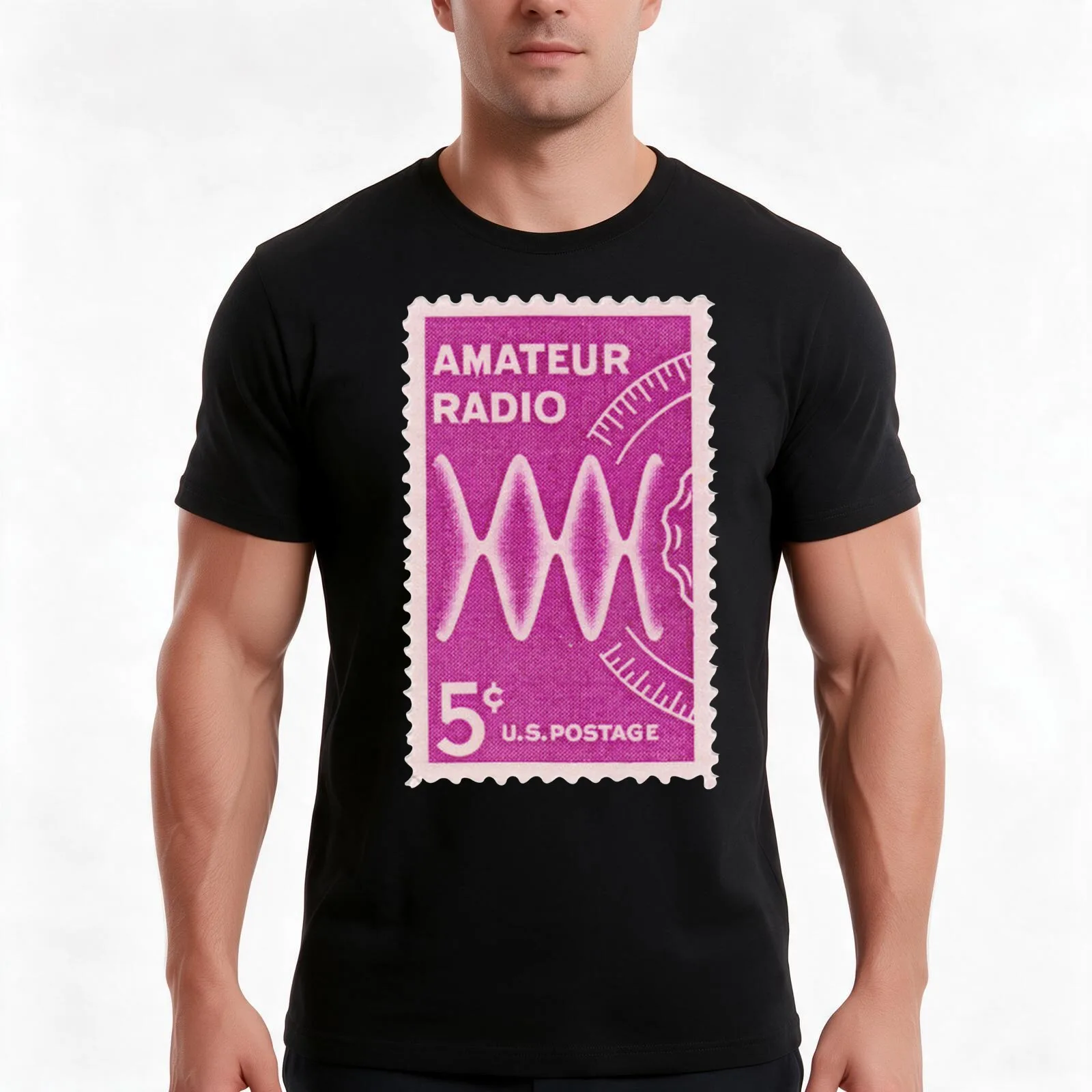 Five-cent amateur radio stamp T-Shirt, Summer Casual Cotton Tee, Oversized Streetwear Tops, Vintage Graphic Print, 100% Cotton