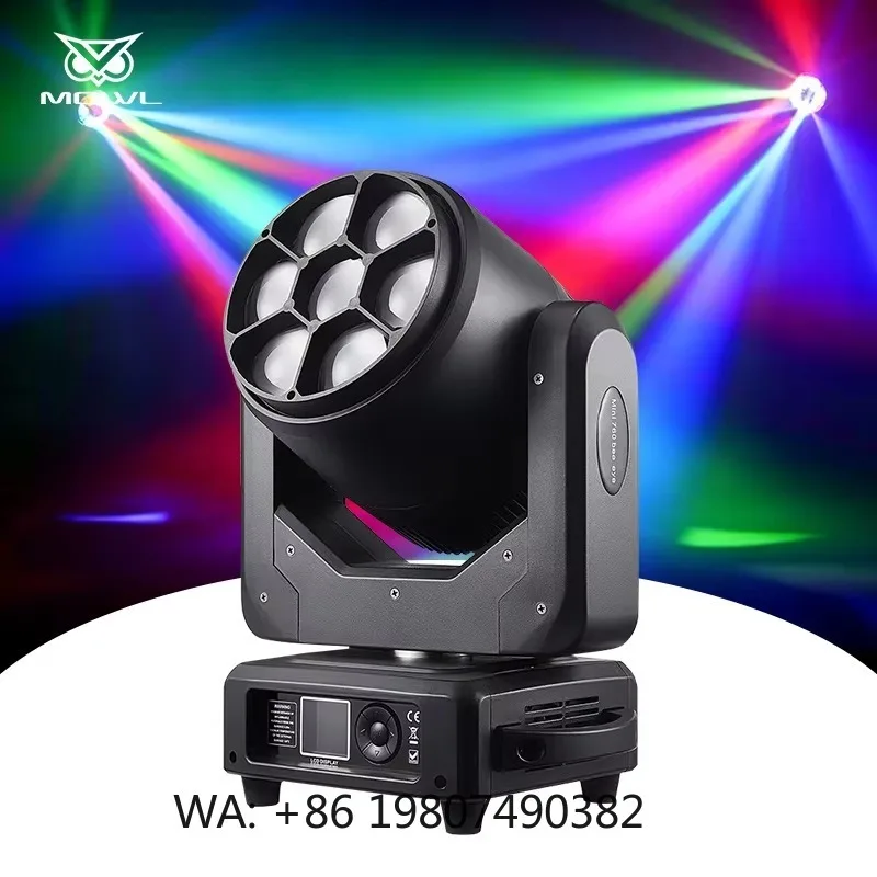 7x60W 4in1 RGBW Bee Eye LED Wash Moving Head Light Manual DMX Zoom Projection Fixture for Live Stage Event Lighting