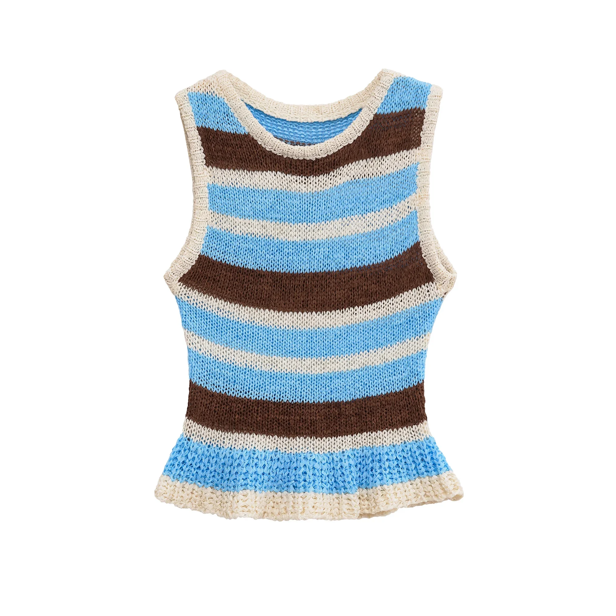 

Женский повседневный многослойный вязаный топ без рукавов в европейско-американском стиле в декоративную полоску, майки, одежда 2142099