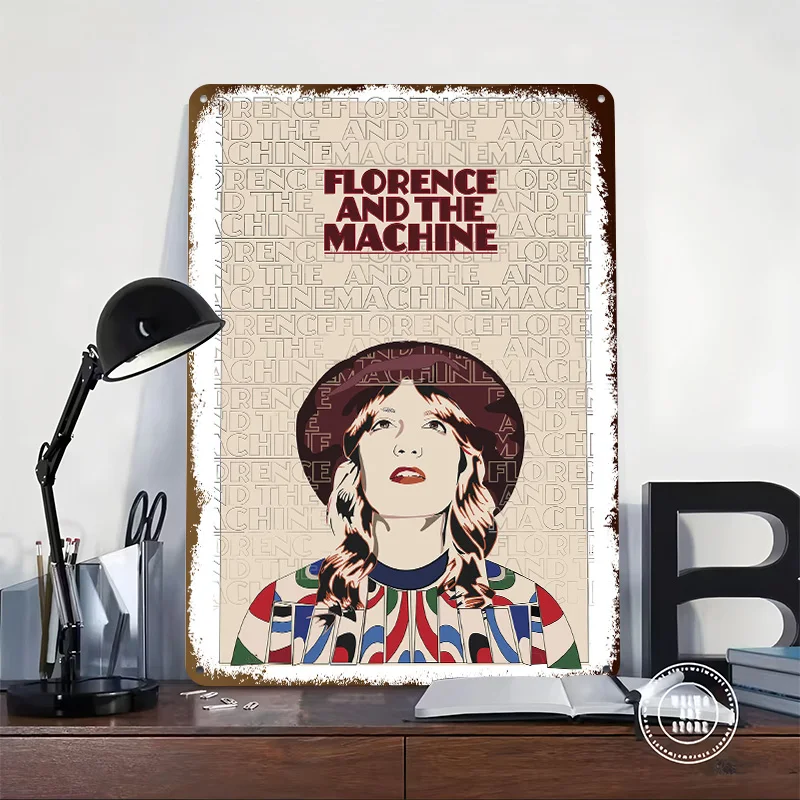 Florence and the Machine Portrait 3D Texture Metal Poster Customized Wall Art Tin Sign Gift for Mancave Vintage Home Decor Items