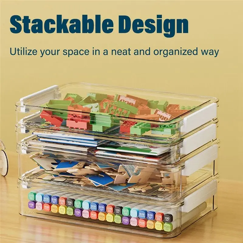 Stackable Clear Plastic Portable Project Case- 2 Pcs 5.5Qt 9 X 13 Inch Storage Boxes With Snap-Tight Latches Lids