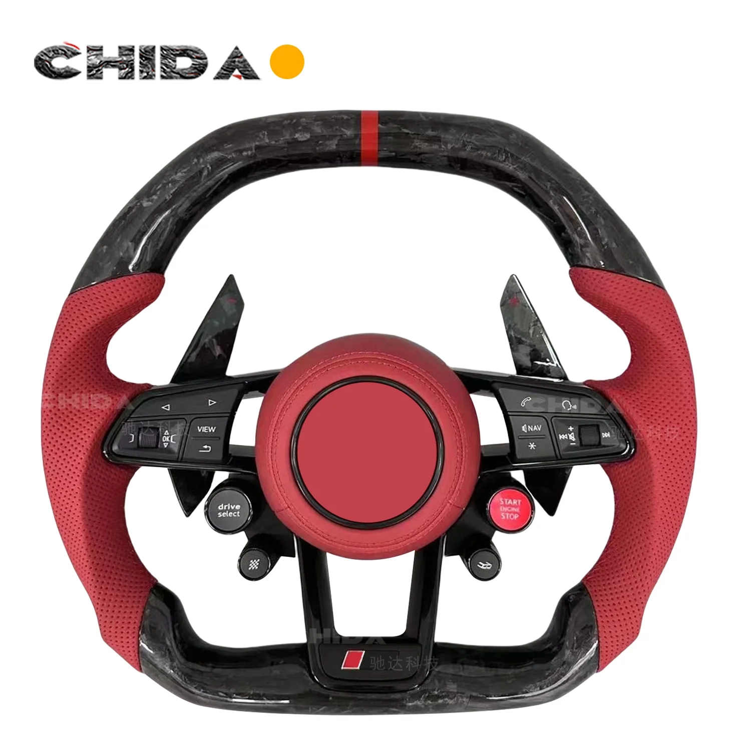 

Red Perforated Leather Steering Wheel Assembly for Audis A6L A7 A8 Q5 Q7 RS4 A4L A5 Forged Carbon Fibre Modified Car Product