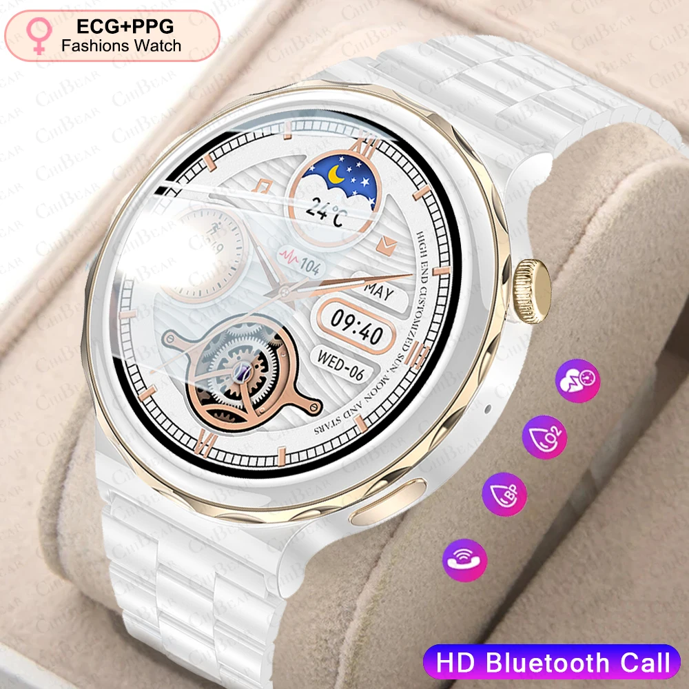 2024 New ECG+PPG SmartWatch Ladies Full Touch Screen Heart Rate Sports Fitness Watch Voice Call Waterproof Smart Watch Women+Box